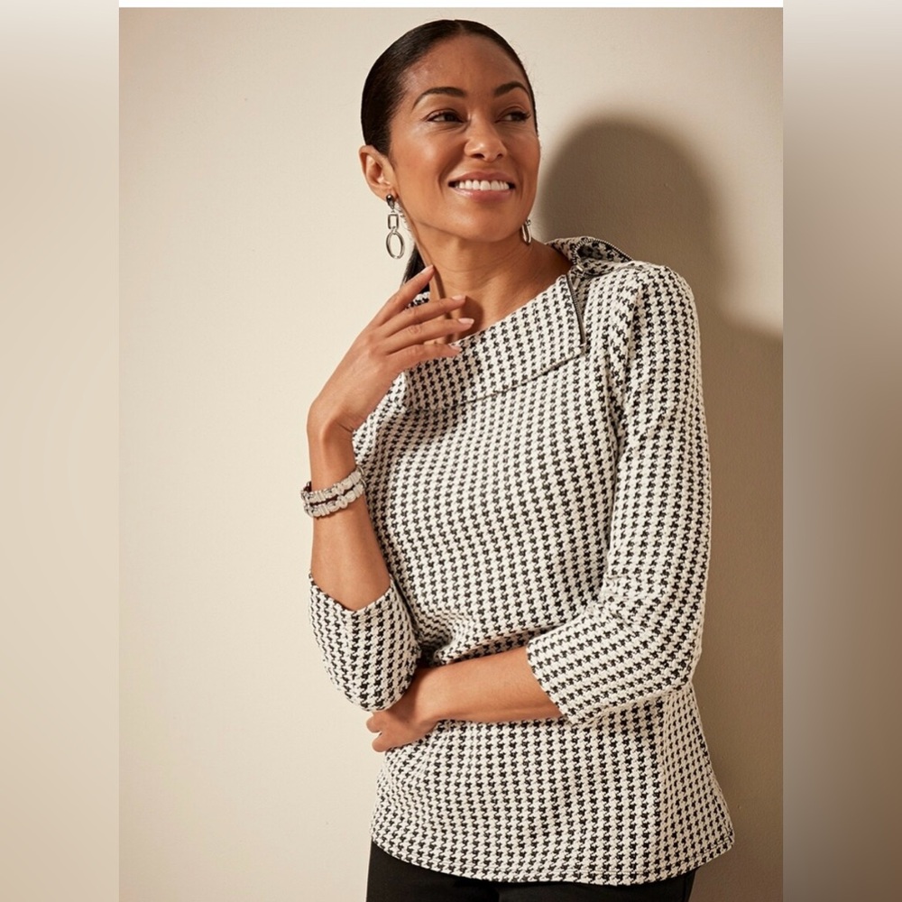 Chico's Black/White Houndstooth Blouse, NWOT